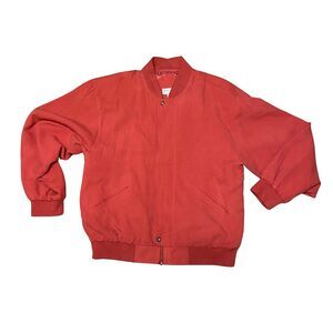 Poeta Moda Bomber Jacket Mens Size Large Salmon 100% Silk Full Zip Luxury Lined